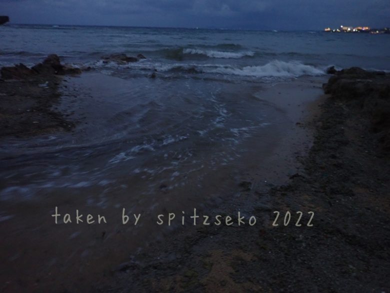 2022/3/19現在、沖縄恩納村マリブビーチ西端の川の軽石状況
