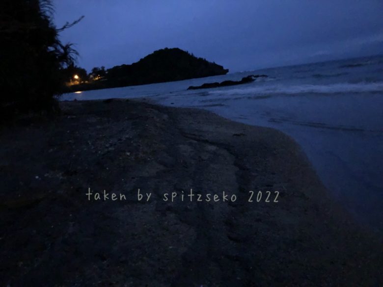 2022/4/2現在、沖縄恩納村マリブビーチ東端の軽石状況