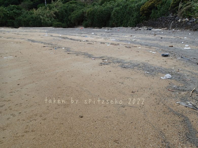 2022/4/10現在、沖縄恩納村マリブビーチ最西端の軽石状況