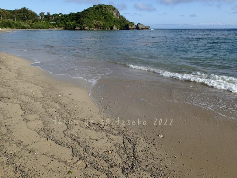 2022/4/15現在、沖縄恩納村マリブビーチ正面、出入り口付近の軽石状況