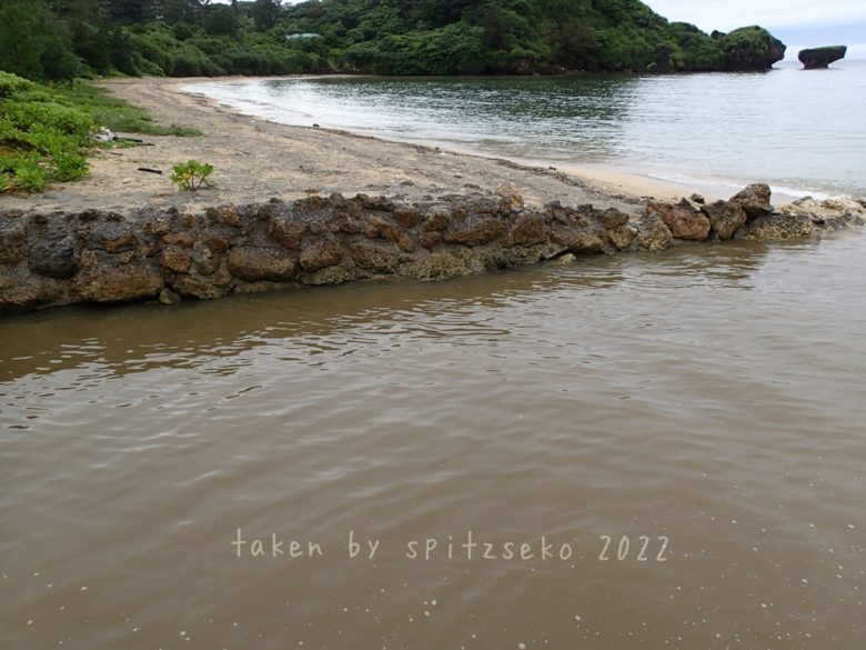 2022/6/2現在、沖縄恩納村マリブビーチ西端の軽石状況